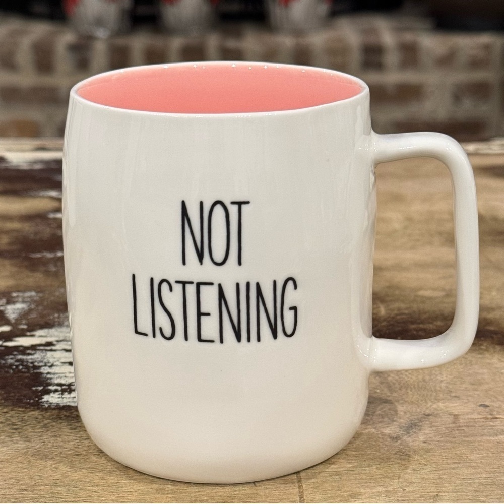 New “NOT LISTENING” Large White & Pink Mug